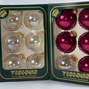 Visions By Holly Large clear & raspberry- Glass Ornaments